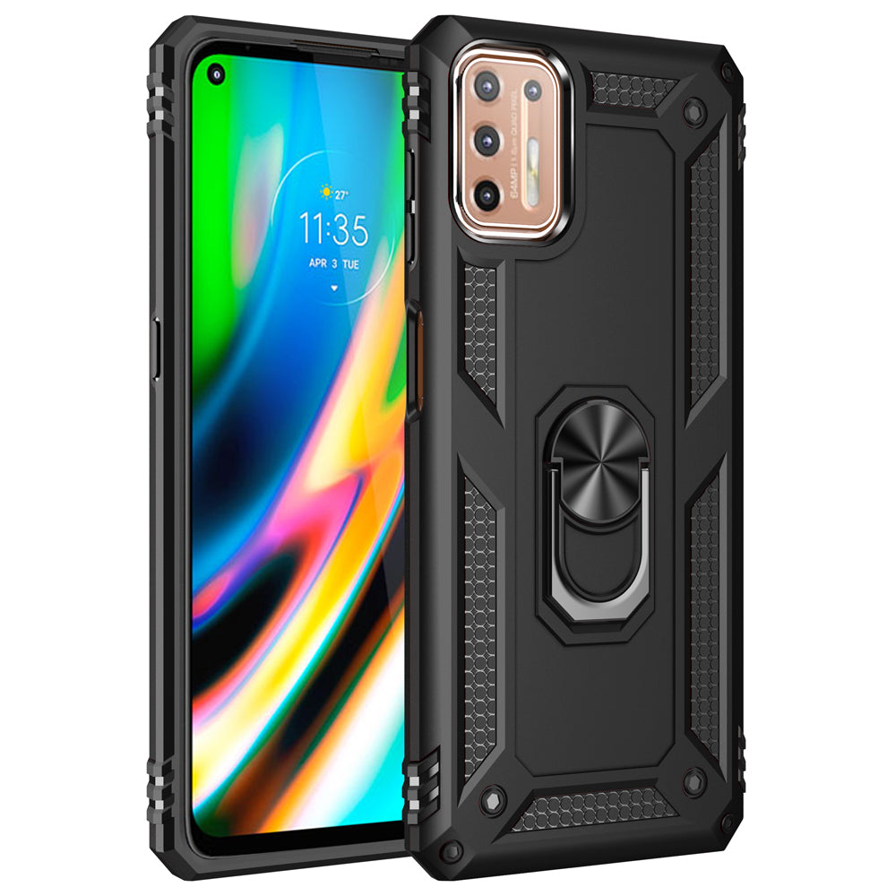 Ring Kickstand Cover for Motorola Moto G9 Plus Hybrid PC + TPU Anti-drop Protective Shell