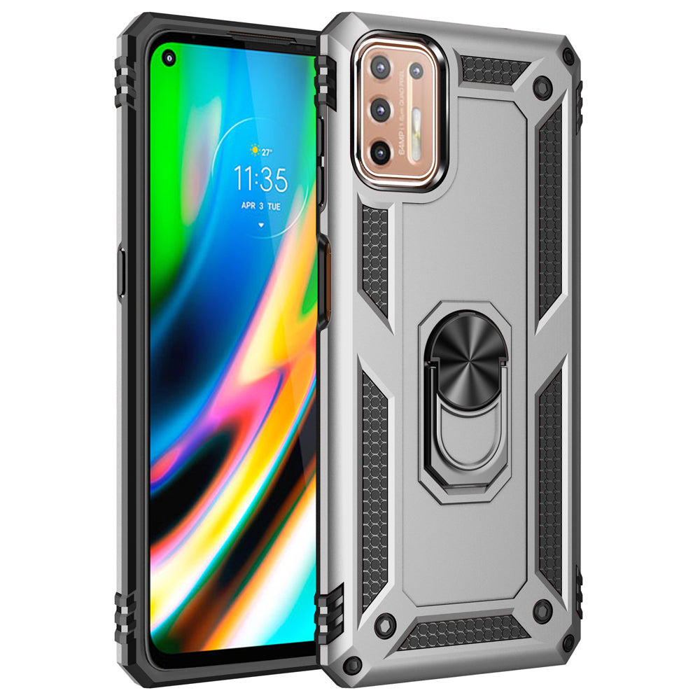 Ring Kickstand Cover for Motorola Moto G9 Plus Hybrid PC + TPU Anti-drop Protective Shell