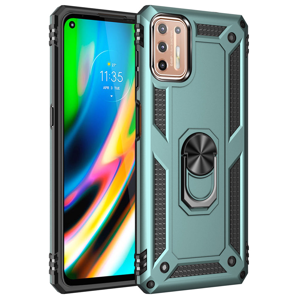 Ring Kickstand Cover for Motorola Moto G9 Plus Hybrid PC + TPU Anti-drop Protective Shell