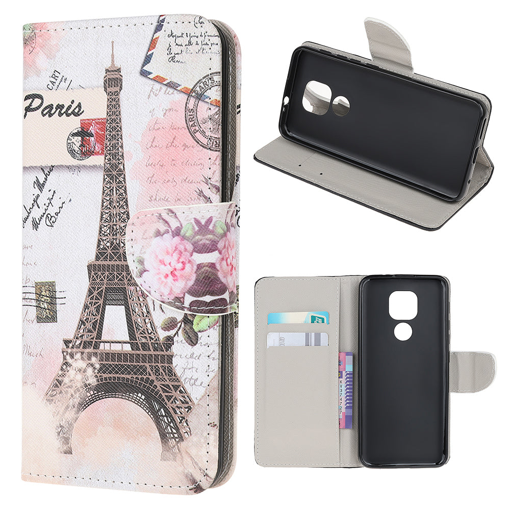 Stand Protector for Motorola Moto E7 Printing Cross Texture Leather Cover