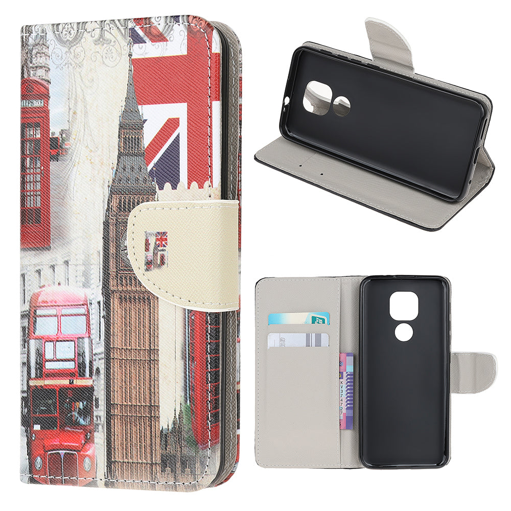 Stand Protector for Motorola Moto E7 Printing Cross Texture Leather Cover