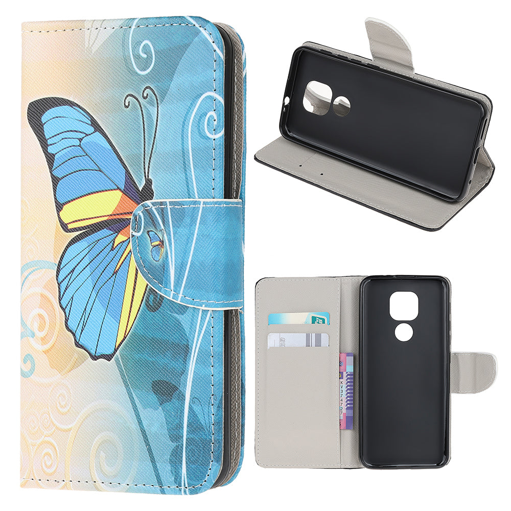 Stand Protector for Motorola Moto E7 Printing Cross Texture Leather Cover