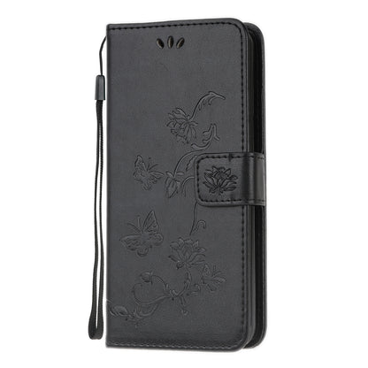 Imprint Butterfly Flowers Leather Wallet Phone Cover for Motorola Moto E7