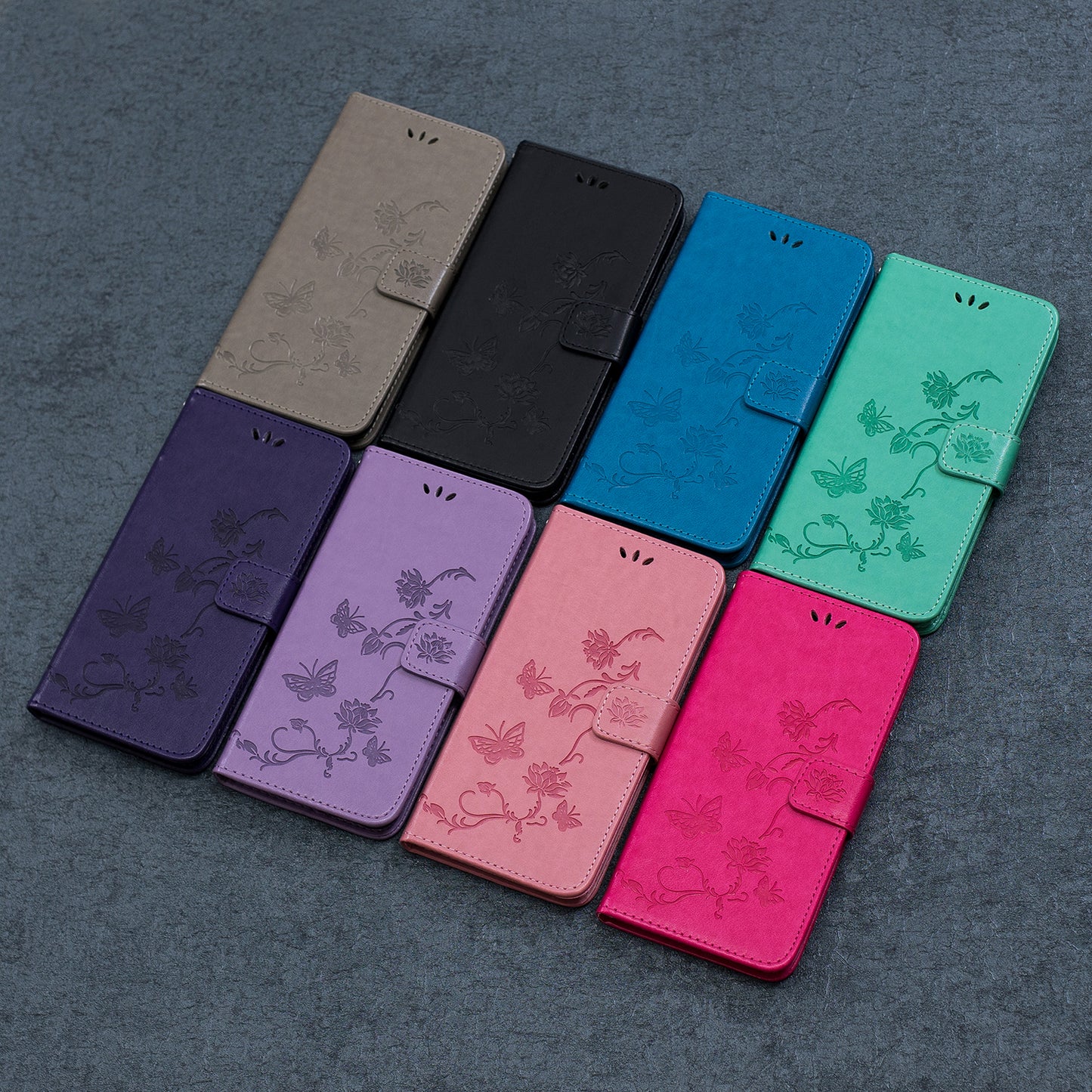 Imprint Butterfly Flowers Leather Wallet Phone Cover for Motorola Moto E7