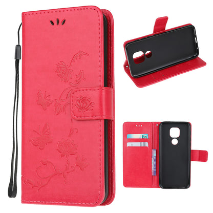 Imprint Butterfly Flowers Leather Wallet Phone Cover for Motorola Moto E7