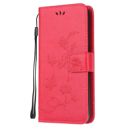 Imprint Butterfly Flowers Leather Wallet Phone Cover for Motorola Moto E7