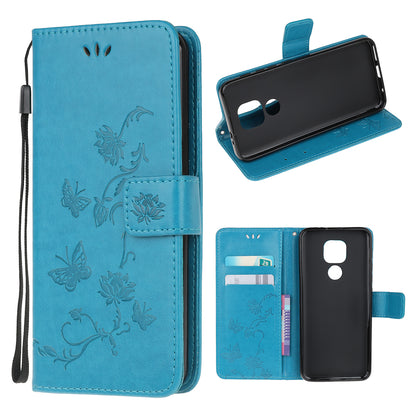 Imprint Butterfly Flowers Leather Wallet Phone Cover for Motorola Moto E7