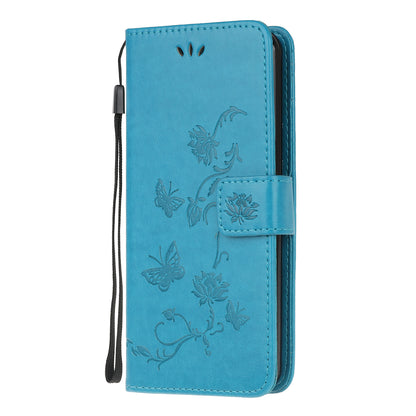 Imprint Butterfly Flowers Leather Wallet Phone Cover for Motorola Moto E7