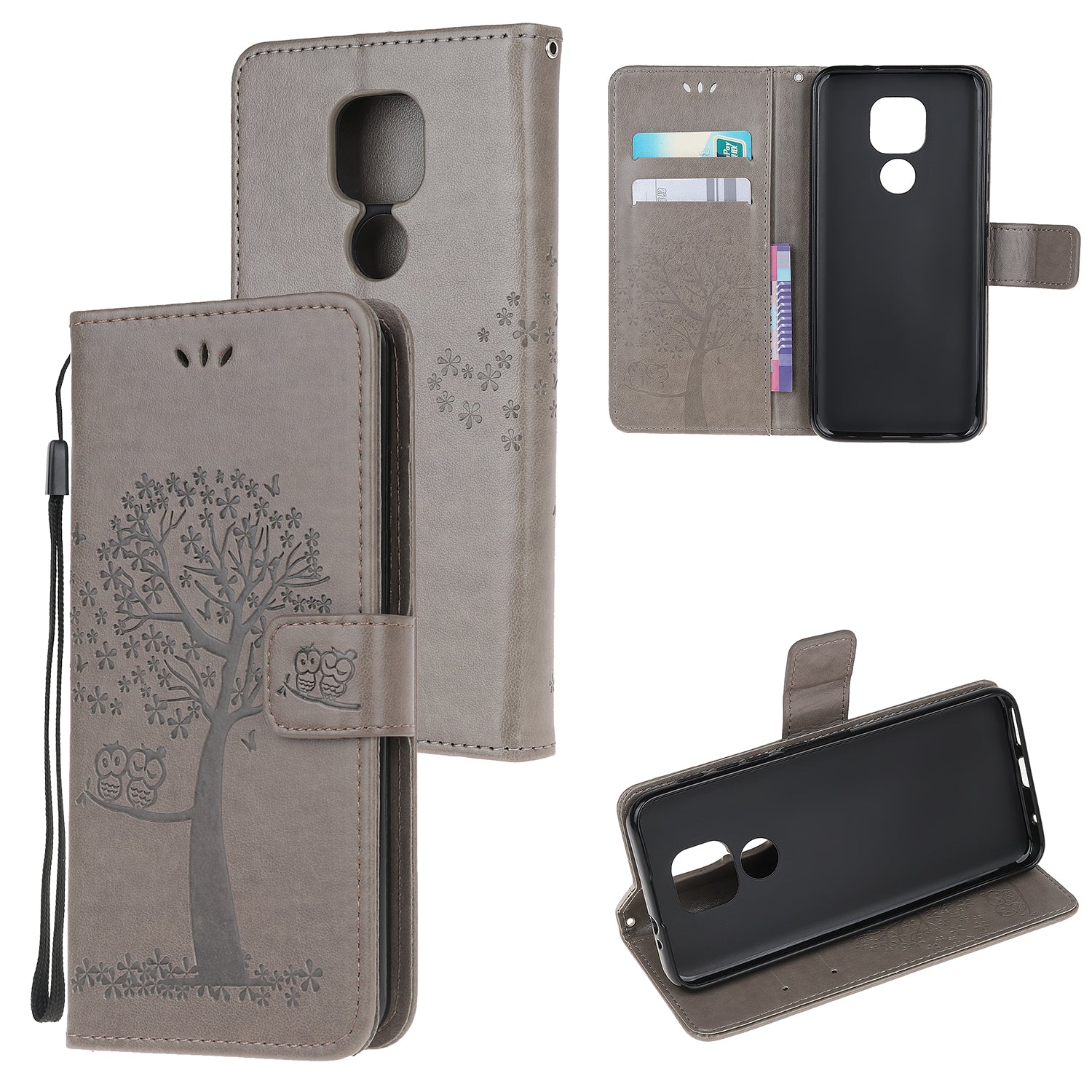 Imprint Tree Owl Pattern Leather Stylish Wallet Case for Motorola Moto E7