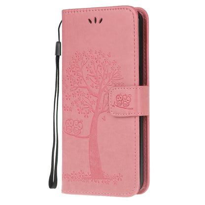 Imprint Tree Owl Pattern Leather Stylish Wallet Case for Motorola Moto E7