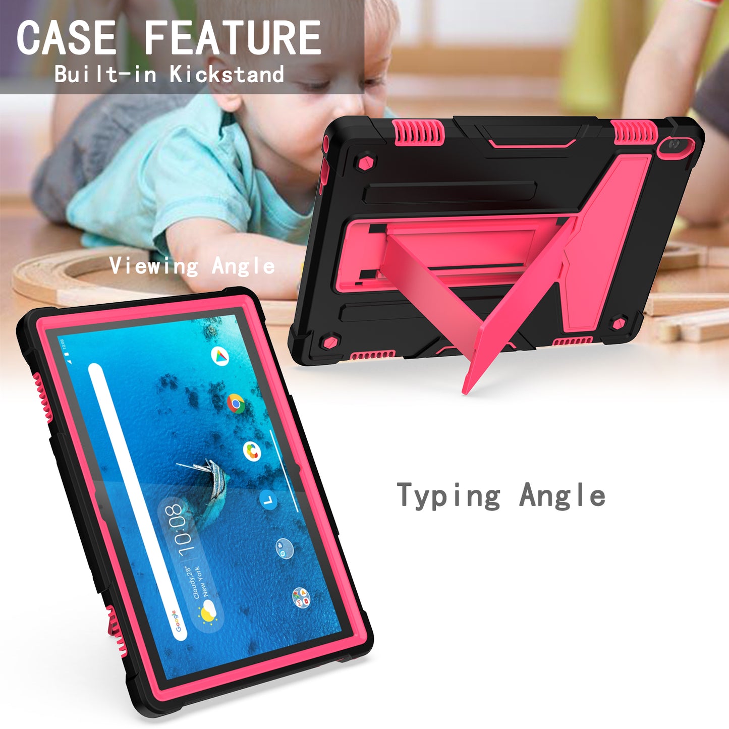 Shock Absorption Silicone + PC Tablet Hybrid Case with Folding Kickstand for Lenovo Tab M10 TB-X605F/X505