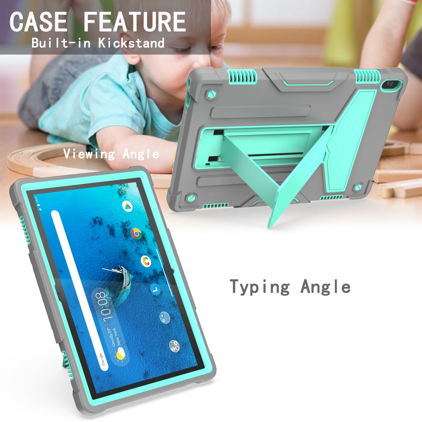 Shock Absorption Silicone + PC Tablet Hybrid Case with Folding Kickstand for Lenovo Tab M10 TB-X605F/X505