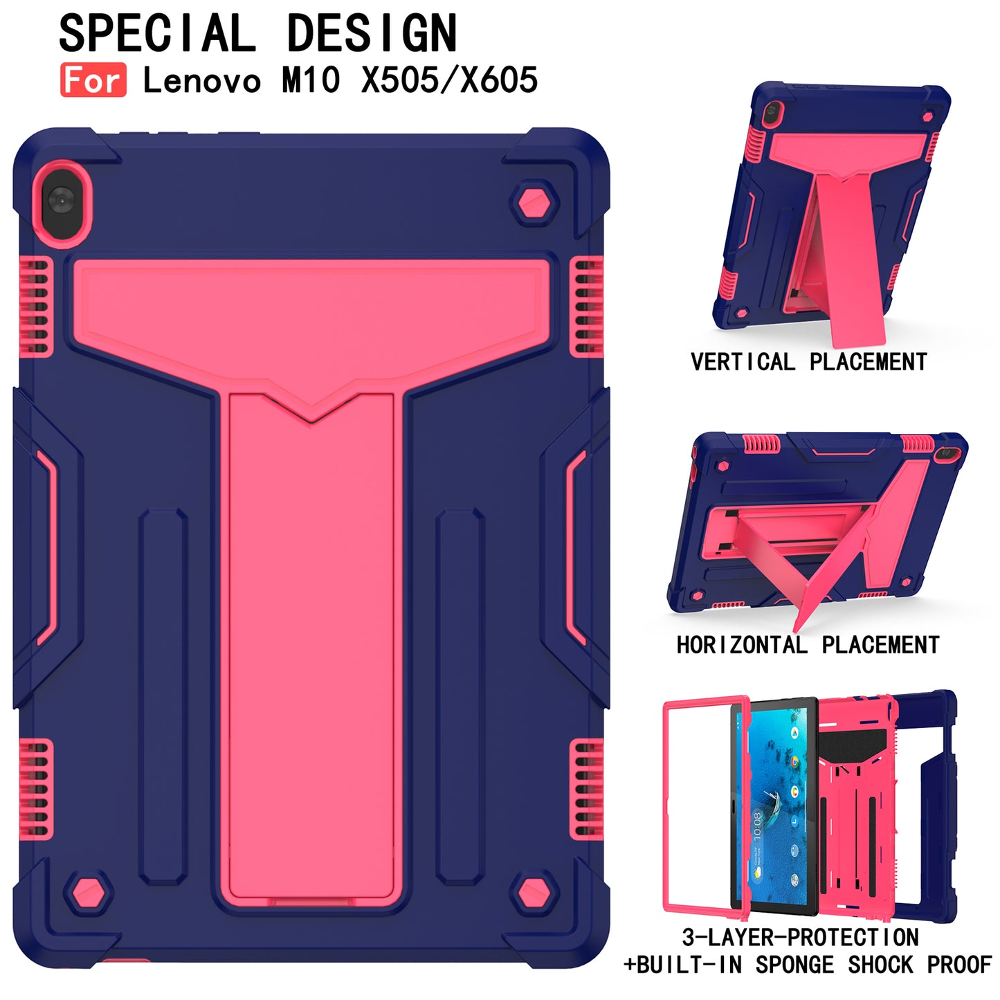 Shock Absorption Silicone + PC Tablet Hybrid Case with Folding Kickstand for Lenovo Tab M10 TB-X605F/X505