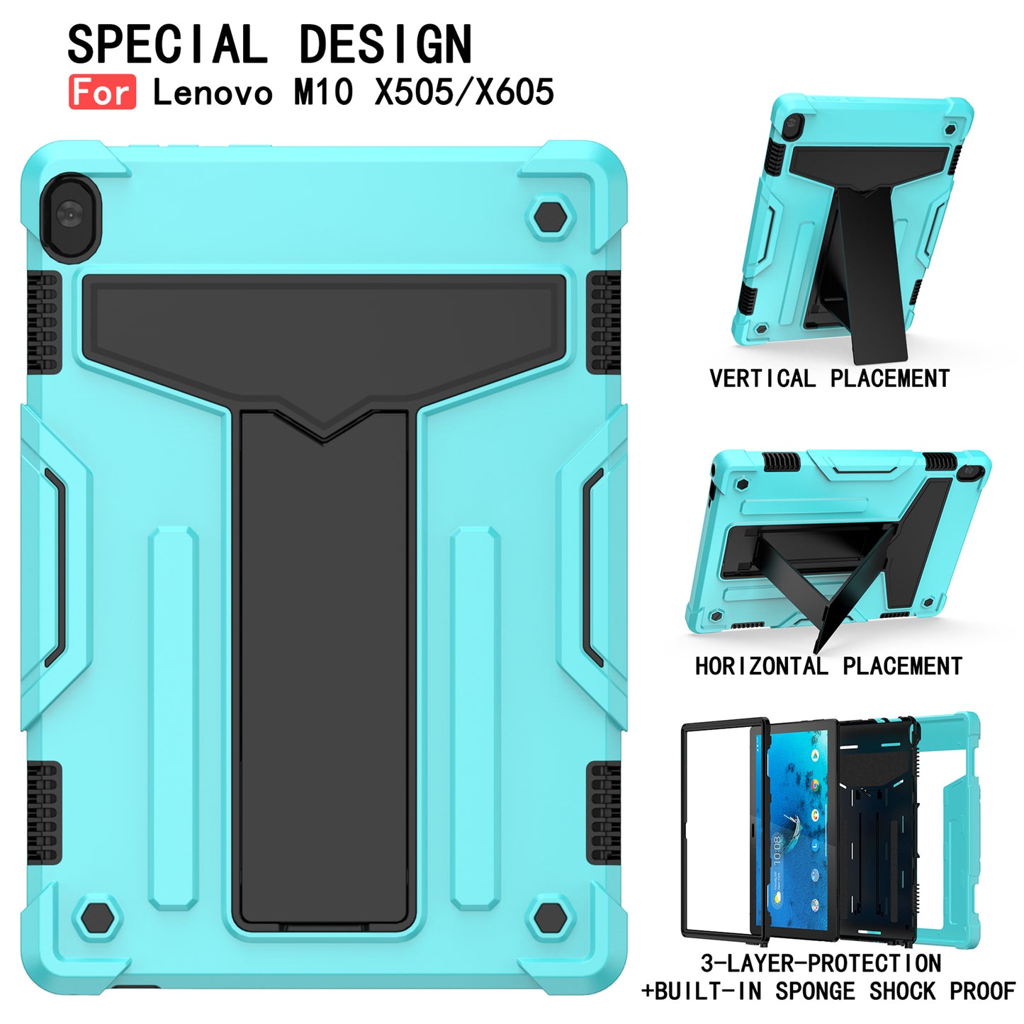 Shock Absorption Silicone + PC Tablet Hybrid Case with Folding Kickstand for Lenovo Tab M10 TB-X605F/X505