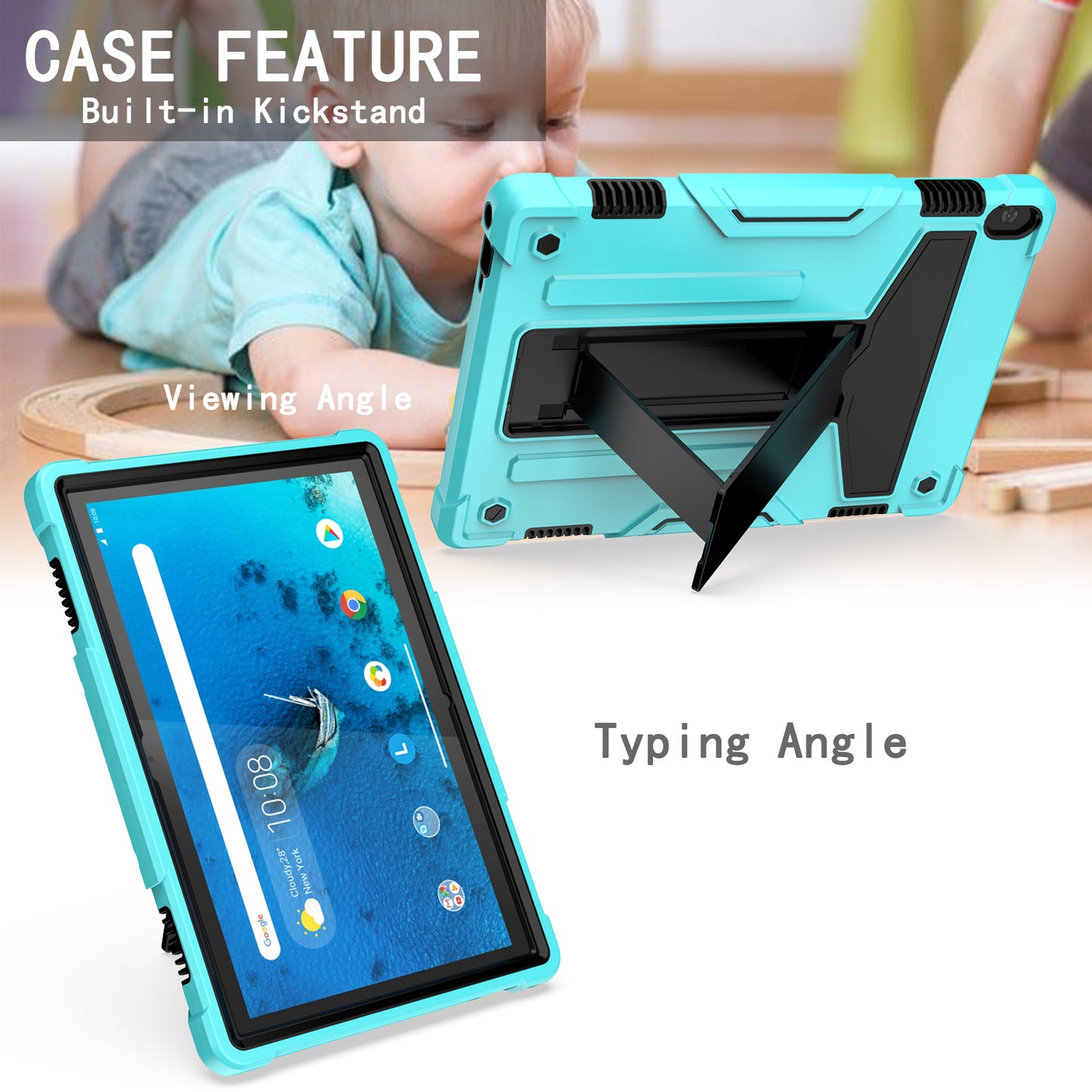 Shock Absorption Silicone + PC Tablet Hybrid Case with Folding Kickstand for Lenovo Tab M10 TB-X605F/X505