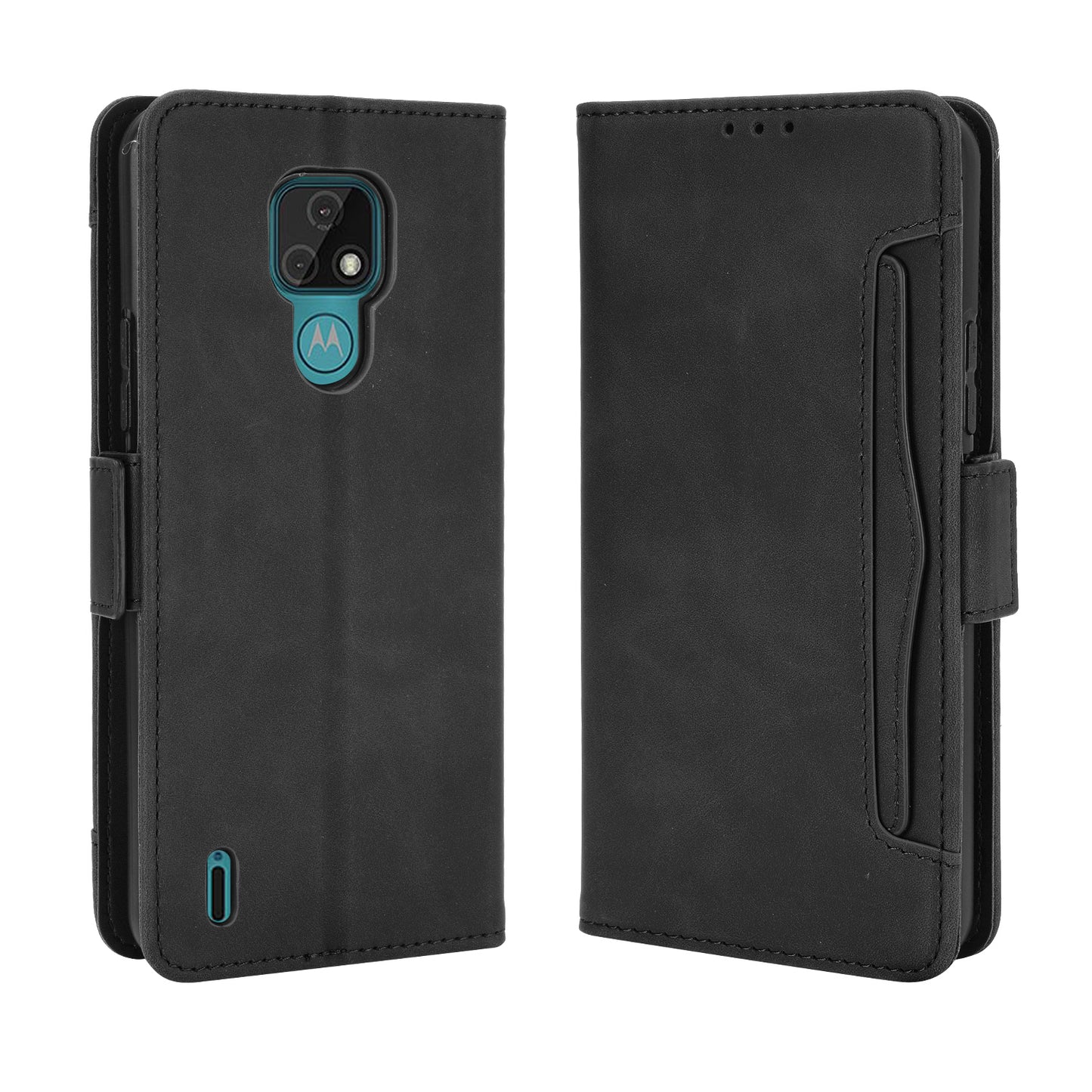 For Motorola Moto E7 Multiple Card Slots Protective Cover Stand Leather Case