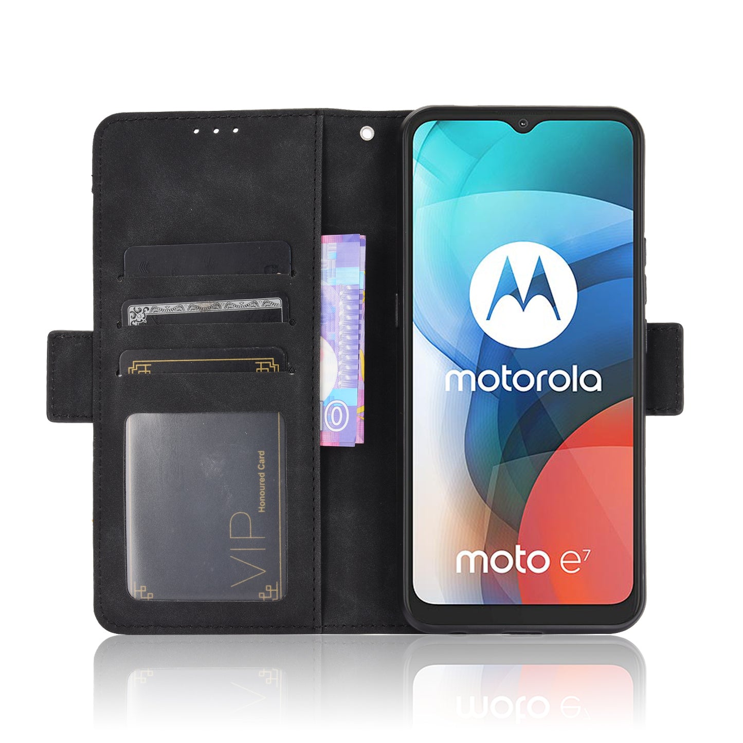 For Motorola Moto E7 Multiple Card Slots Protective Cover Stand Leather Case