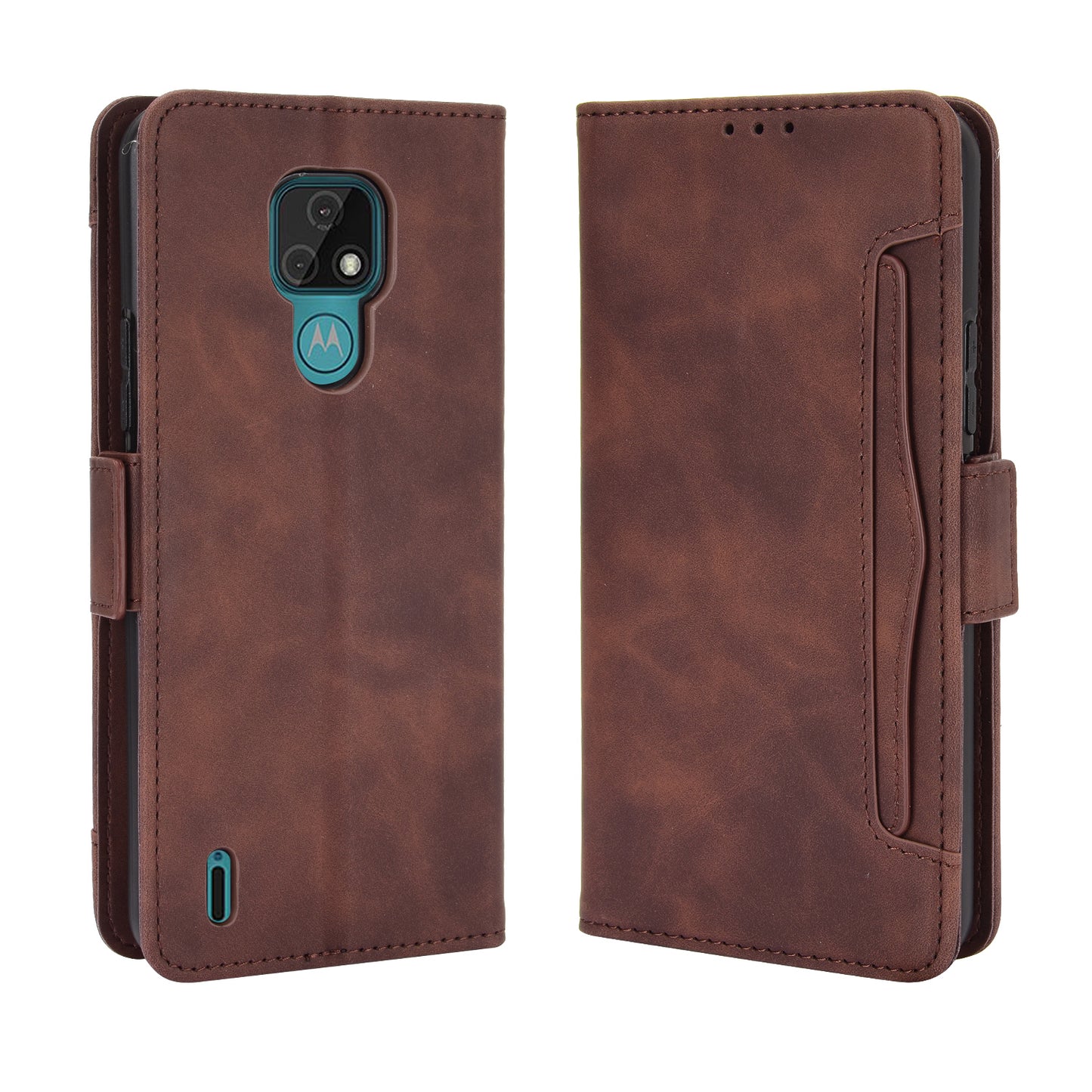 For Motorola Moto E7 Multiple Card Slots Protective Cover Stand Leather Case