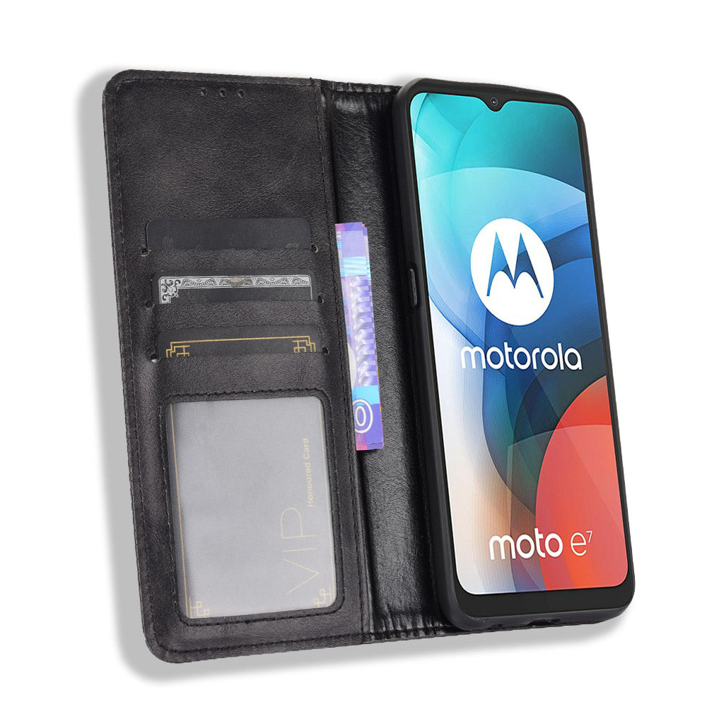 Vintage Style Wallet Stand Leather Phone Cover for Motorola Moto E7