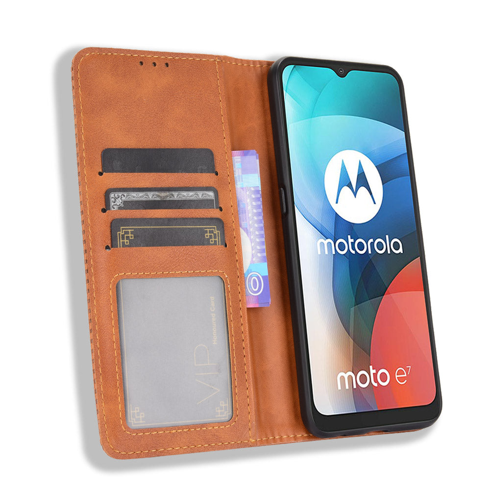 Vintage Style Wallet Stand Leather Phone Cover for Motorola Moto E7