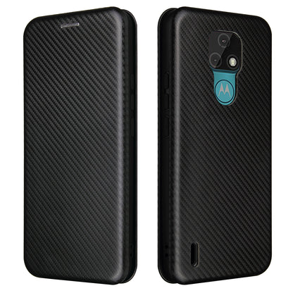 Auto-absorbed Stand Cover for Motorola Moto E7 Carbon Fiber Texture Leather Case