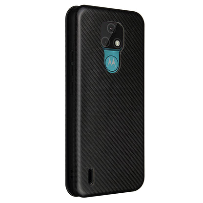 Auto-absorbed Stand Cover for Motorola Moto E7 Carbon Fiber Texture Leather Case