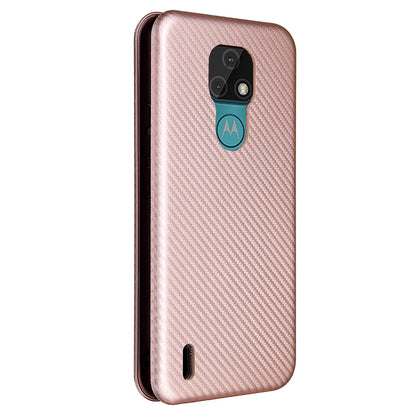 Auto-absorbed Stand Cover for Motorola Moto E7 Carbon Fiber Texture Leather Case