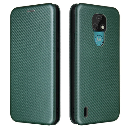 Auto-absorbed Stand Cover for Motorola Moto E7 Carbon Fiber Texture Leather Case