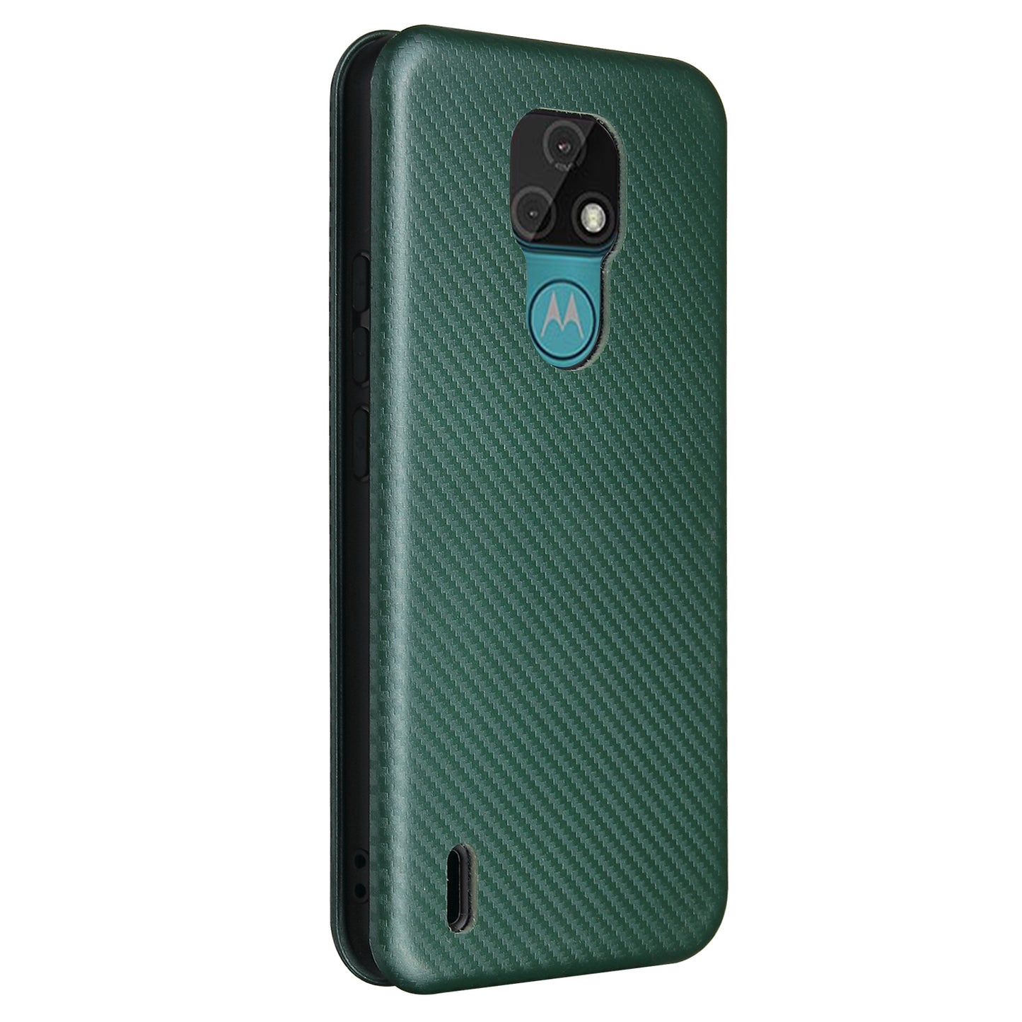 Auto-absorbed Stand Cover for Motorola Moto E7 Carbon Fiber Texture Leather Case