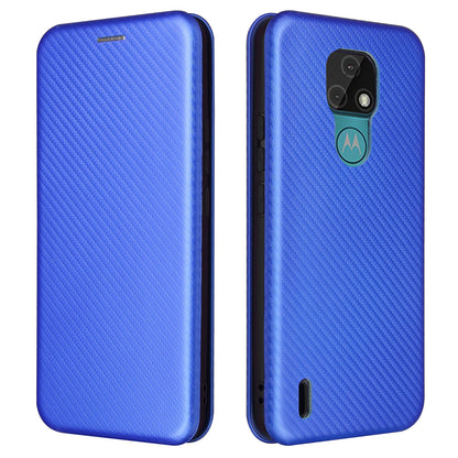 Auto-absorbed Stand Cover for Motorola Moto E7 Carbon Fiber Texture Leather Case