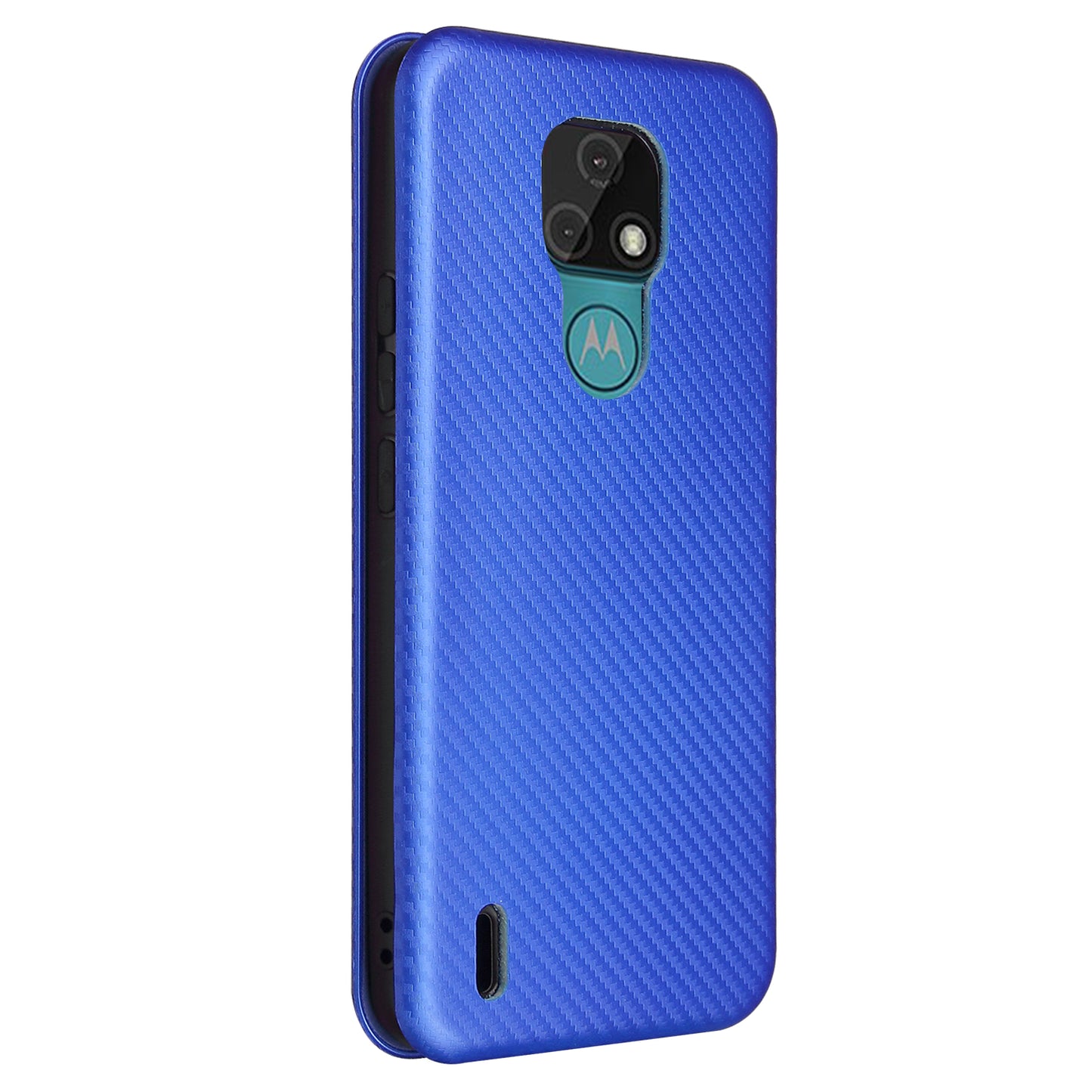 Auto-absorbed Stand Cover for Motorola Moto E7 Carbon Fiber Texture Leather Case