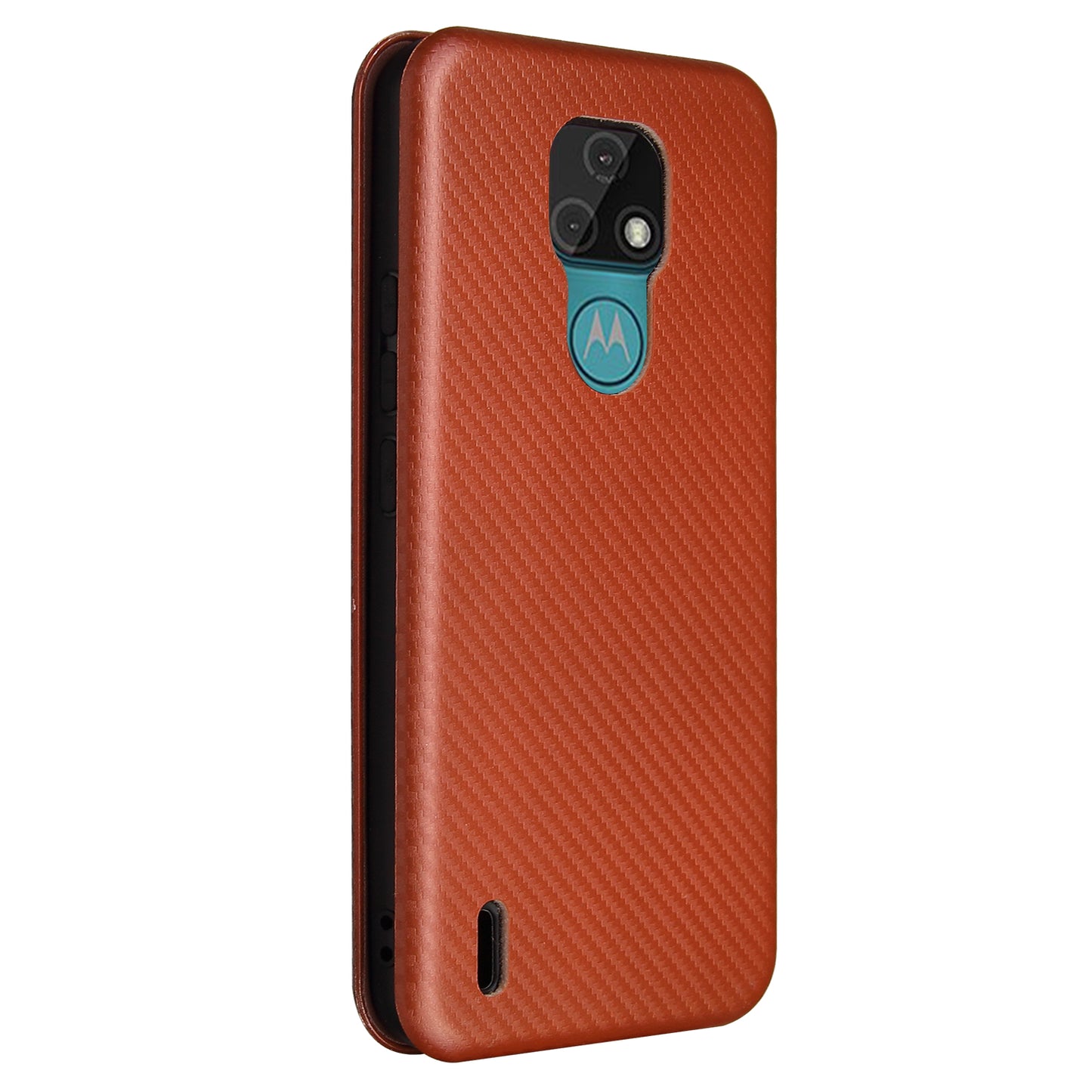 Auto-absorbed Stand Cover for Motorola Moto E7 Carbon Fiber Texture Leather Case