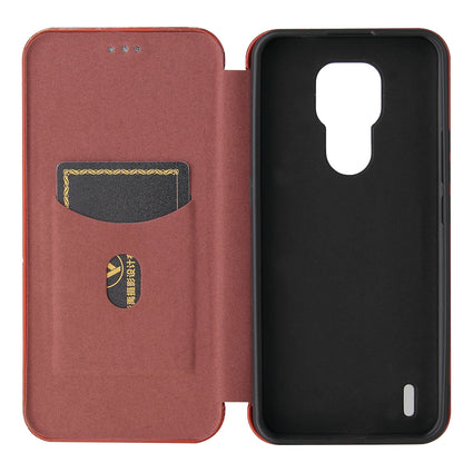 Auto-absorbed Stand Cover for Motorola Moto E7 Carbon Fiber Texture Leather Case