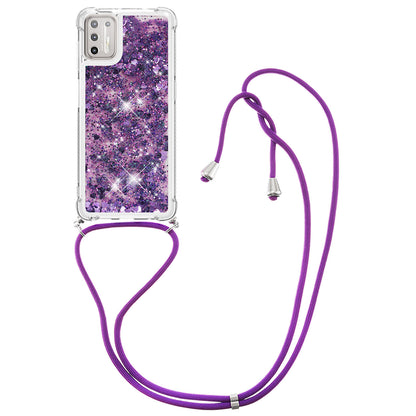 Dynamic Quicksand TPU Shockproof Cell Phone Cover with Lanyard for Motorola Moto G9 Plus