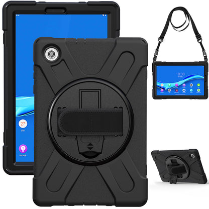 PC + Silicone Hybrid Protective Tablet Case with 360 Degree Swivel Kickstand and Hand Strap and Shoulder Strap for Lenovo Tab M10 Plus