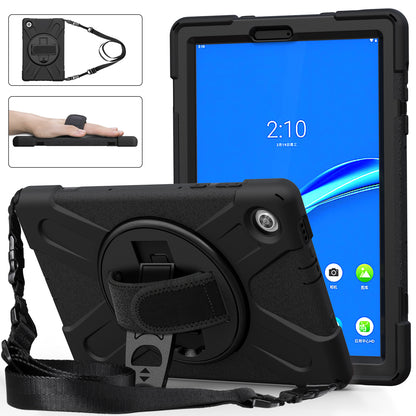 PC + Silicone Hybrid Protective Tablet Case with 360 Degree Swivel Kickstand and Hand Strap and Shoulder Strap for Lenovo Tab M10 Plus