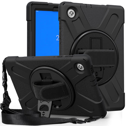 PC + Silicone Hybrid Protective Tablet Case with 360 Degree Swivel Kickstand and Hand Strap and Shoulder Strap for Lenovo Tab M10 Plus