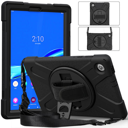 PC + Silicone Hybrid Protective Tablet Case with 360 Degree Swivel Kickstand and Hand Strap and Shoulder Strap for Lenovo Tab M10 Plus