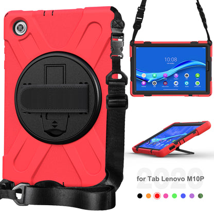 PC + Silicone Hybrid Protective Tablet Case with 360 Degree Swivel Kickstand and Hand Strap and Shoulder Strap for Lenovo Tab M10 Plus