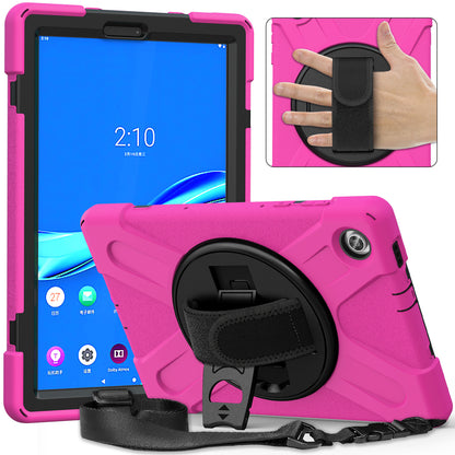 PC + Silicone Hybrid Protective Tablet Case with 360 Degree Swivel Kickstand and Hand Strap and Shoulder Strap for Lenovo Tab M10 Plus