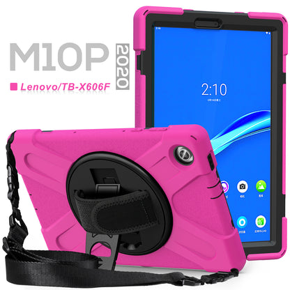 PC + Silicone Hybrid Protective Tablet Case with 360 Degree Swivel Kickstand and Hand Strap and Shoulder Strap for Lenovo Tab M10 Plus