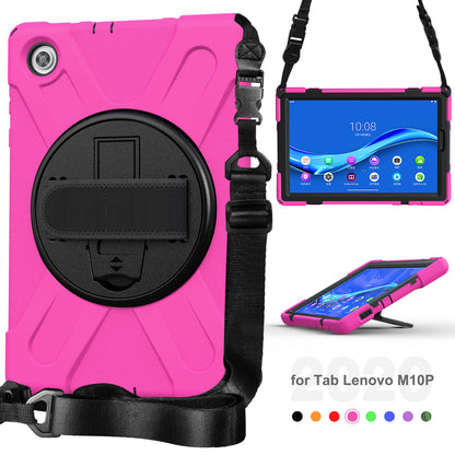 PC + Silicone Hybrid Protective Tablet Case with 360 Degree Swivel Kickstand and Hand Strap and Shoulder Strap for Lenovo Tab M10 Plus