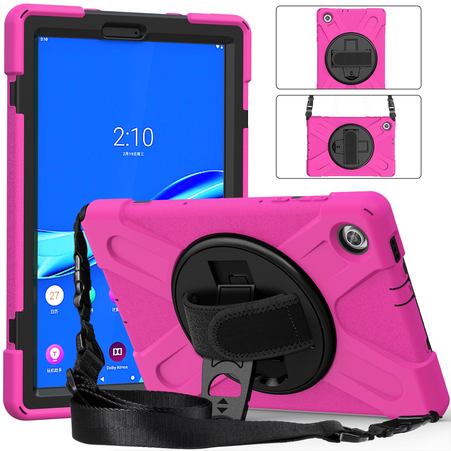 PC + Silicone Hybrid Protective Tablet Case with 360 Degree Swivel Kickstand and Hand Strap and Shoulder Strap for Lenovo Tab M10 Plus