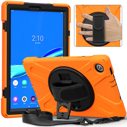 PC + Silicone Hybrid Protective Tablet Case with 360 Degree Swivel Kickstand and Hand Strap and Shoulder Strap for Lenovo Tab M10 Plus