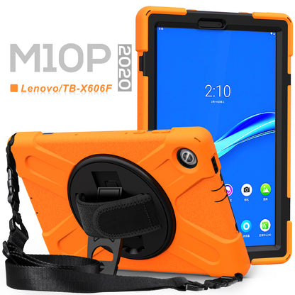 PC + Silicone Hybrid Protective Tablet Case with 360 Degree Swivel Kickstand and Hand Strap and Shoulder Strap for Lenovo Tab M10 Plus