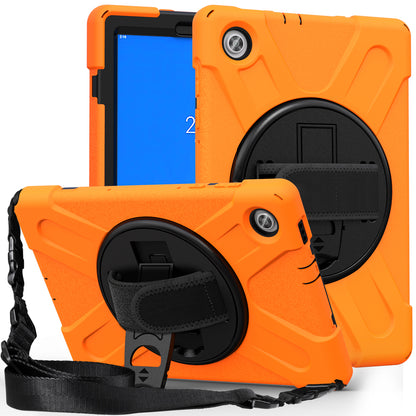 PC + Silicone Hybrid Protective Tablet Case with 360 Degree Swivel Kickstand and Hand Strap and Shoulder Strap for Lenovo Tab M10 Plus