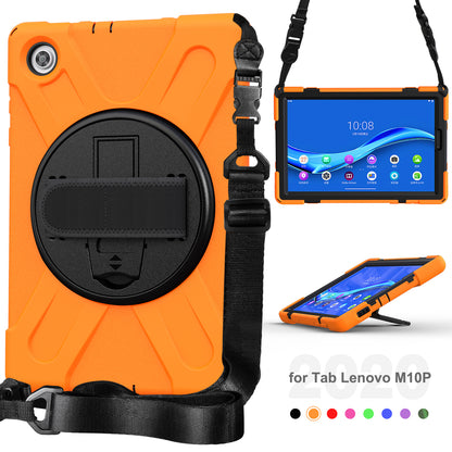 PC + Silicone Hybrid Protective Tablet Case with 360 Degree Swivel Kickstand and Hand Strap and Shoulder Strap for Lenovo Tab M10 Plus