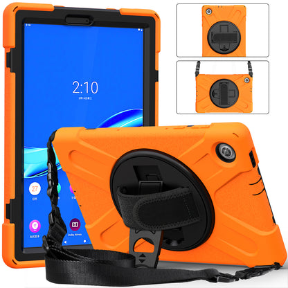 PC + Silicone Hybrid Protective Tablet Case with 360 Degree Swivel Kickstand and Hand Strap and Shoulder Strap for Lenovo Tab M10 Plus