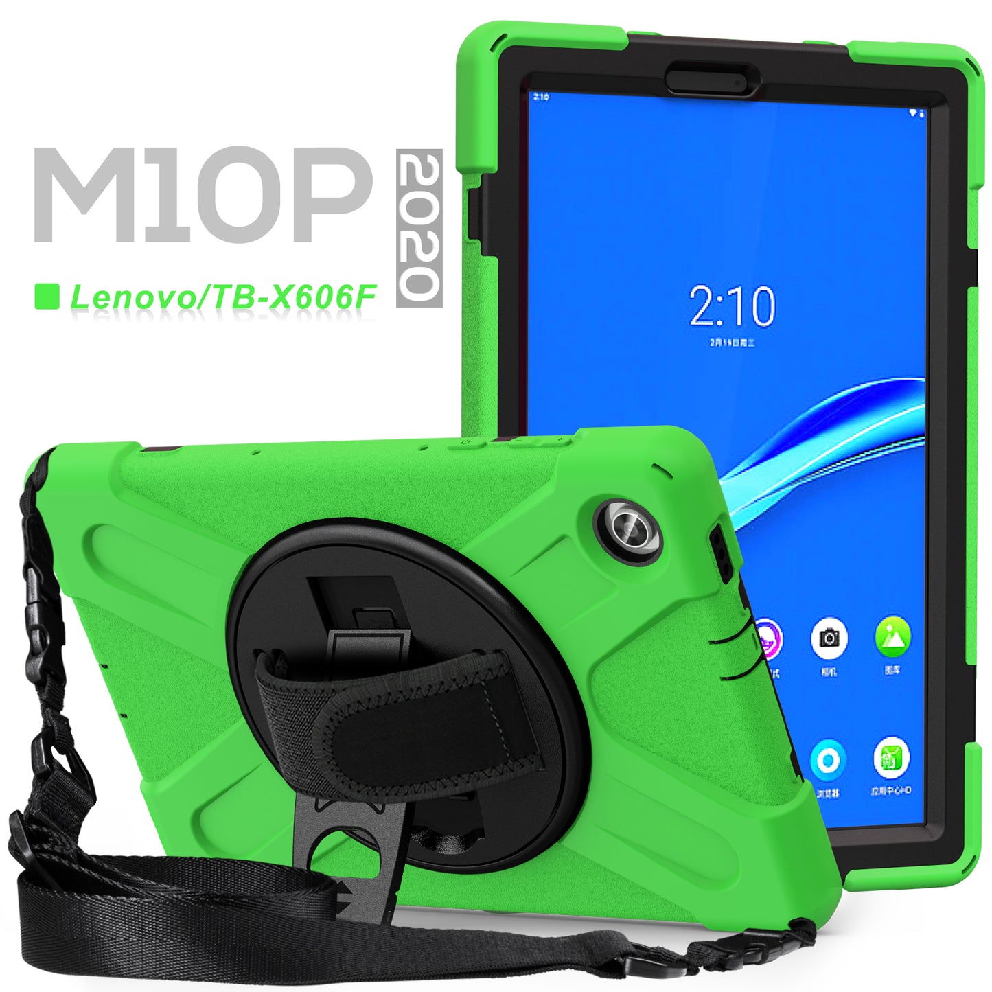 PC + Silicone Hybrid Protective Tablet Case with 360 Degree Swivel Kickstand and Hand Strap and Shoulder Strap for Lenovo Tab M10 Plus