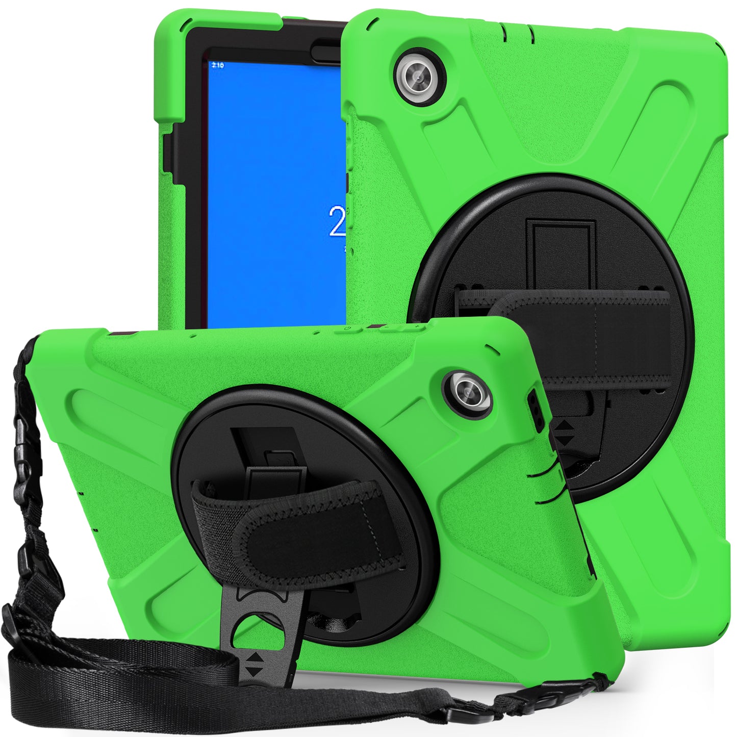 PC + Silicone Hybrid Protective Tablet Case with 360 Degree Swivel Kickstand and Hand Strap and Shoulder Strap for Lenovo Tab M10 Plus